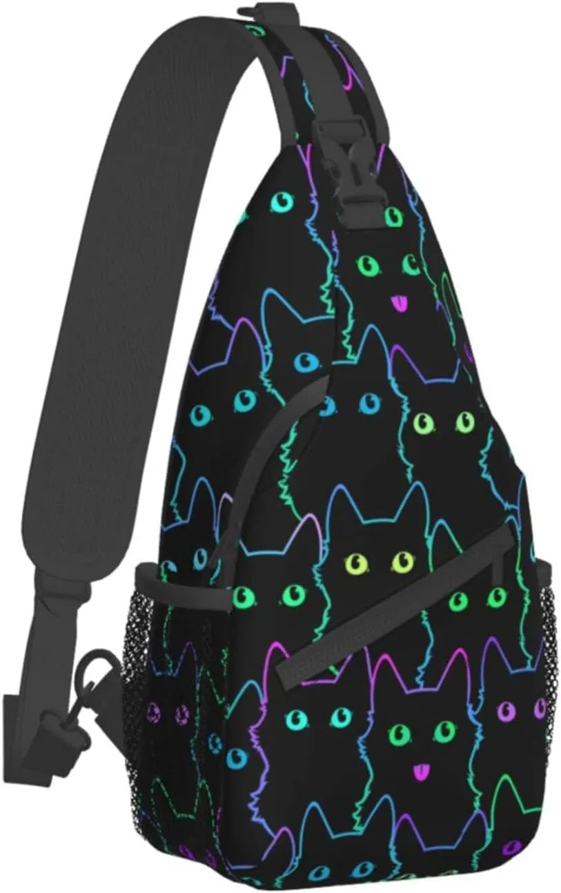 GTEVUTS Psychedelic Black Cat Crossbody Bags Sling Bag for for Women Men, Cute Fashion Chest Bag Casual Small Shoulder Bags Travel Hiking Cycling Gym Sport Lightweight Daypack Adult Backpack