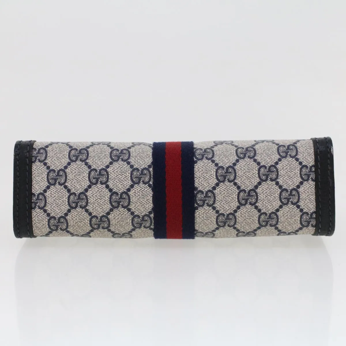 GUCCI GG Canvas Sherry Line Clutch Bag Gray Red Navy 64.014.2125.23  44752