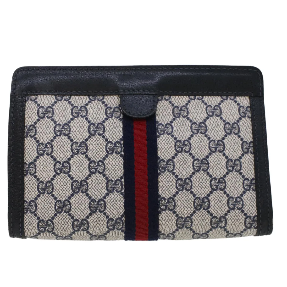 GUCCI GG Canvas Sherry Line Clutch Bag Gray Red Navy 64.014.2125.23  44752