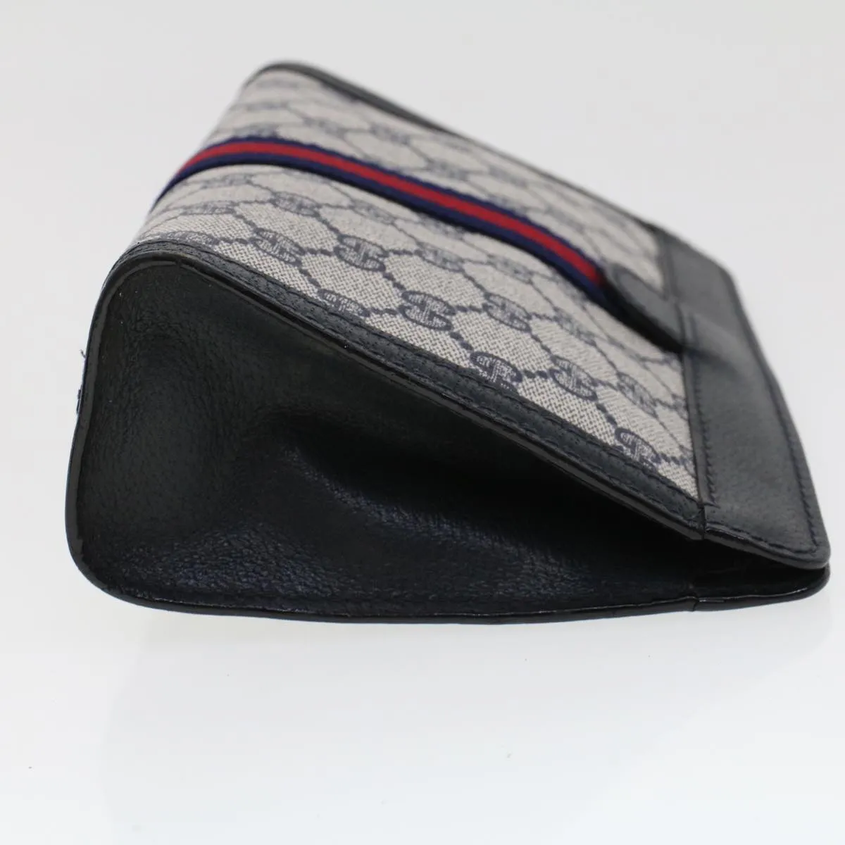 GUCCI GG Canvas Sherry Line Clutch Bag Gray Red Navy 64.014.2125.23  44752