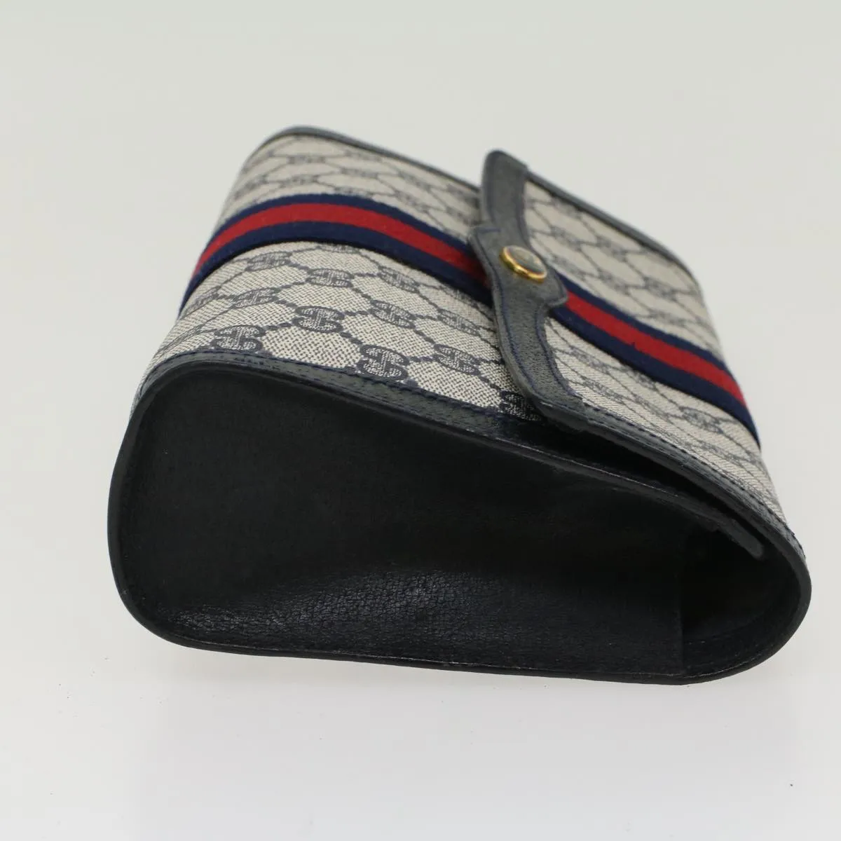 GUCCI GG Canvas Sherry Line Clutch Bag Gray Red Navy 8901006  44806
