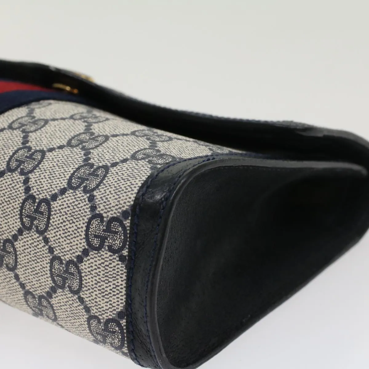 GUCCI GG Canvas Sherry Line Clutch Bag Gray Red Navy 8901006  44806