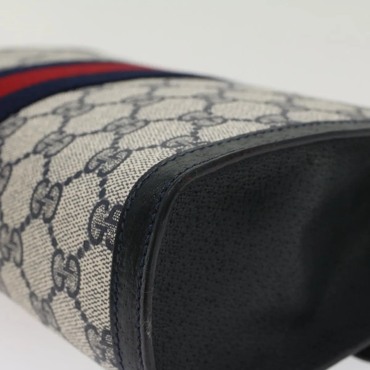 GUCCI GG Canvas Sherry Line Clutch Bag Gray Red Navy 8901006  44806