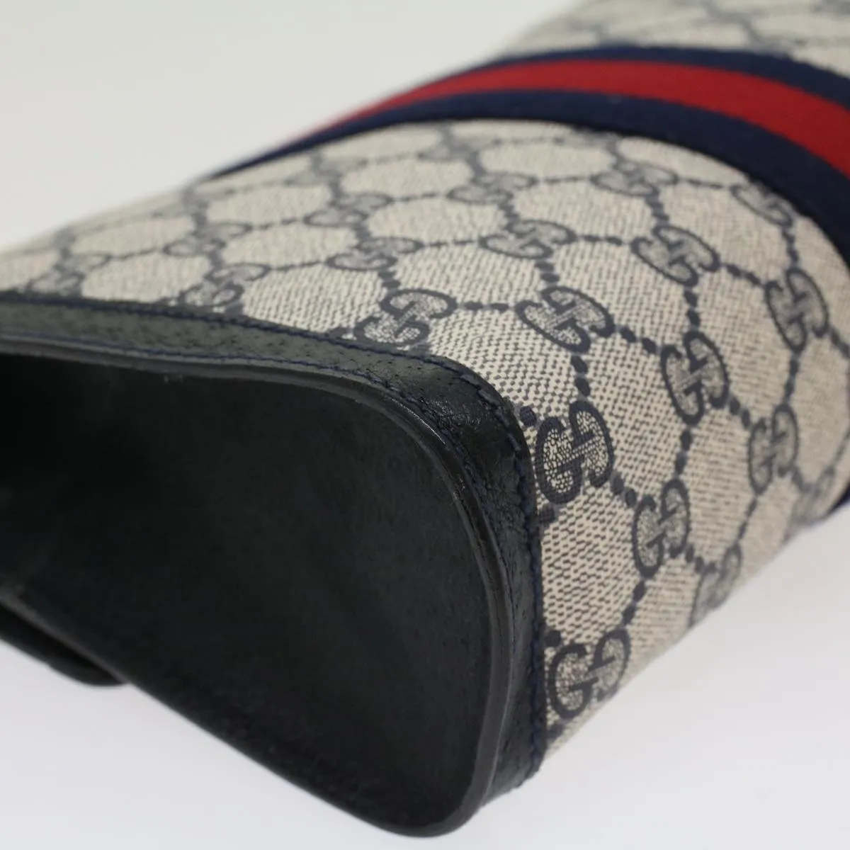 GUCCI GG Canvas Sherry Line Clutch Bag Gray Red Navy 8901006  44806