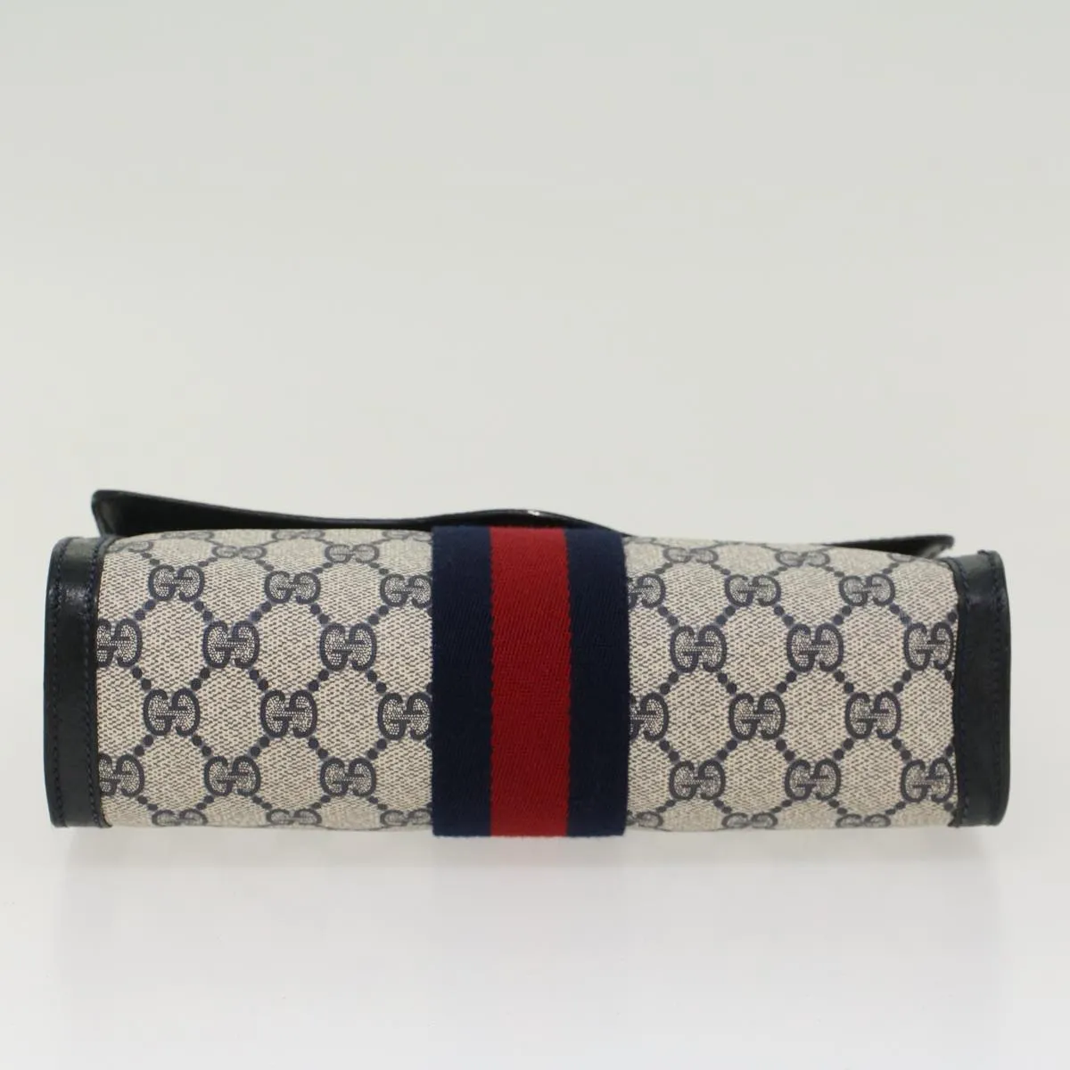 GUCCI GG Canvas Sherry Line Clutch Bag Gray Red Navy 8901006  44806