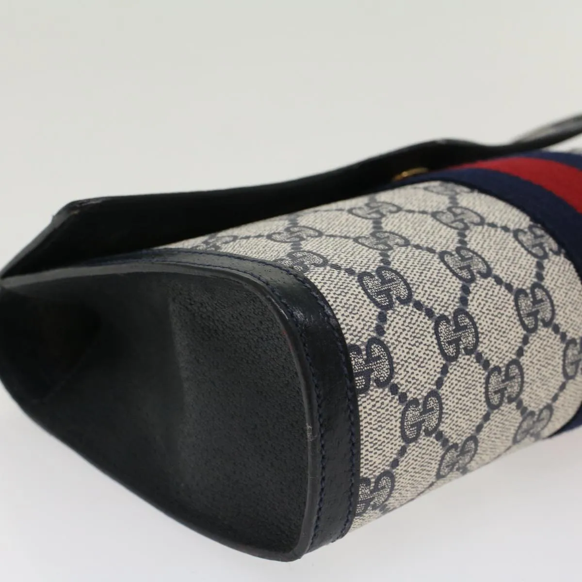 GUCCI GG Canvas Sherry Line Clutch Bag Gray Red Navy 8901006  44806