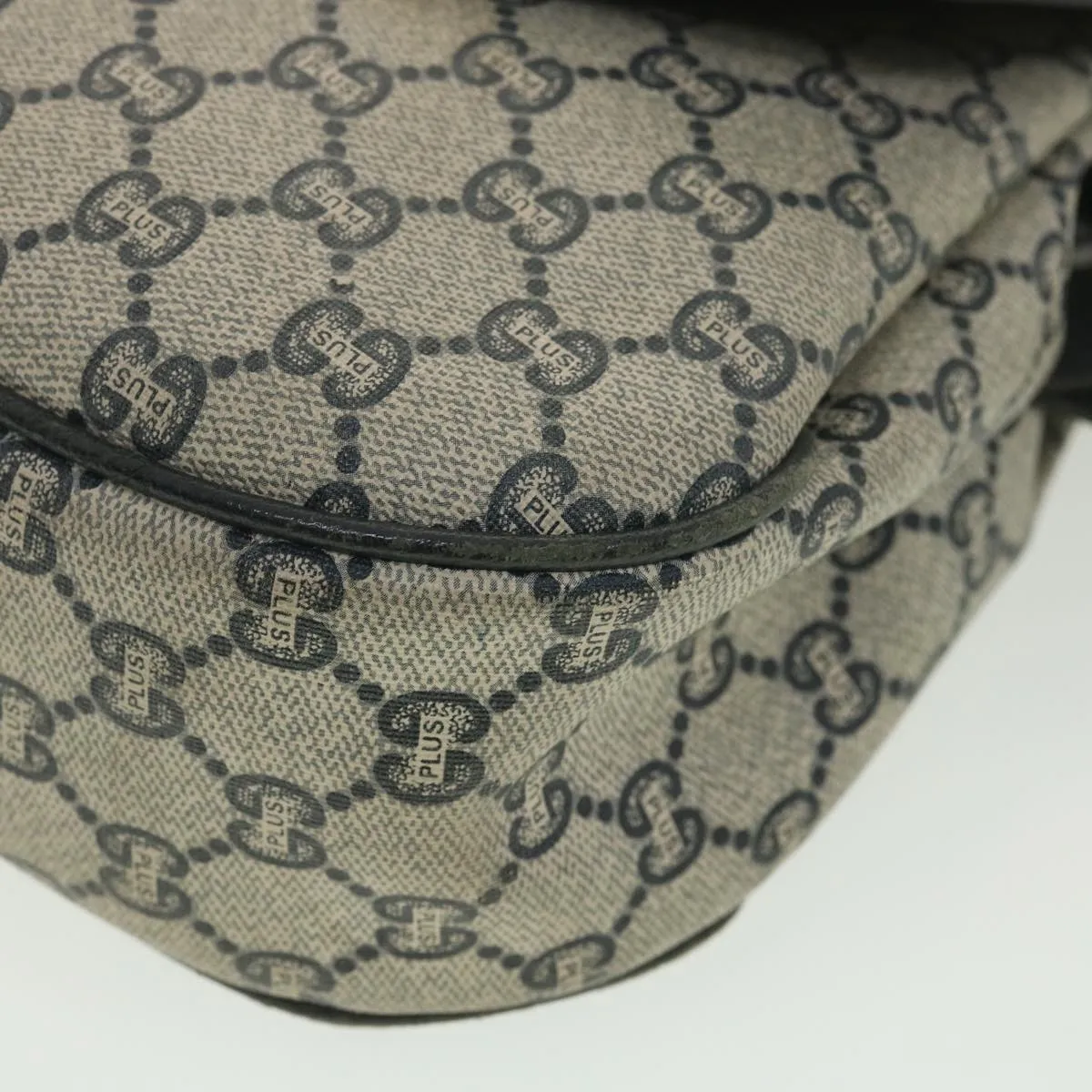 GUCCI GG Plus Canvas Shoulder Bag PVC Leather Gray Navy  th3486