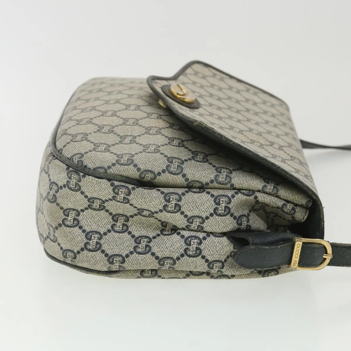 GUCCI GG Plus Canvas Shoulder Bag PVC Leather Gray Navy  th3486