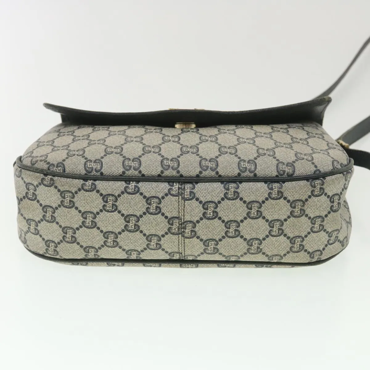 GUCCI GG Plus Canvas Shoulder Bag PVC Leather Gray Navy  th3486