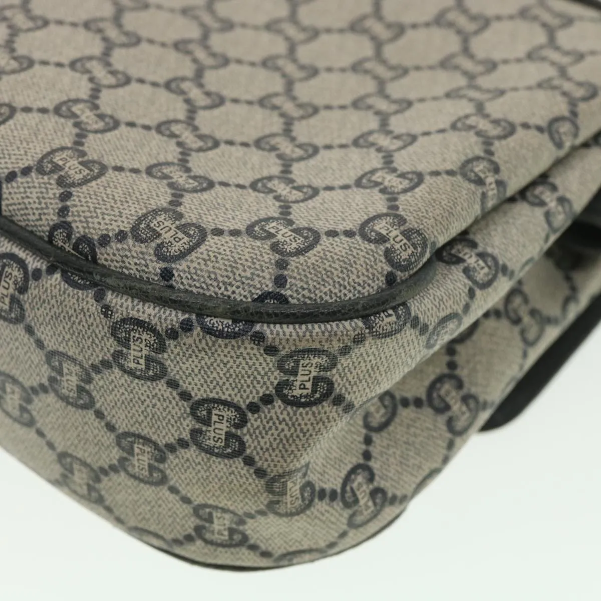 GUCCI GG Plus Canvas Shoulder Bag PVC Leather Gray Navy  th3486