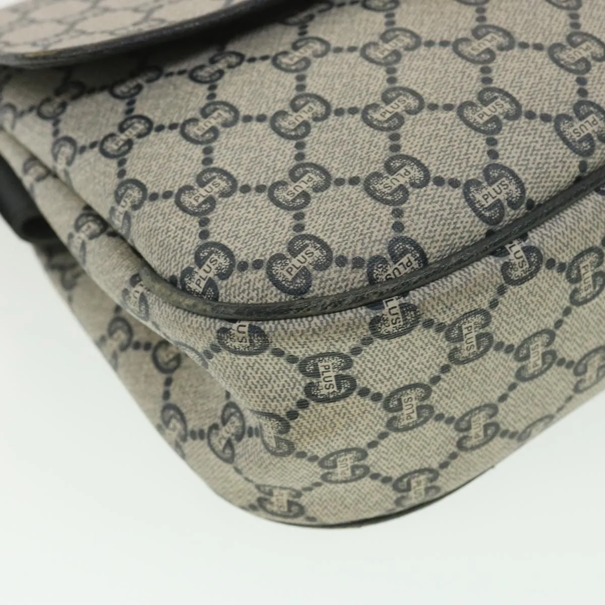 GUCCI GG Plus Canvas Shoulder Bag PVC Leather Gray Navy  th3486