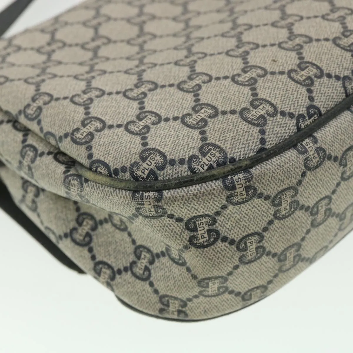 GUCCI GG Plus Canvas Shoulder Bag PVC Leather Gray Navy  th3486