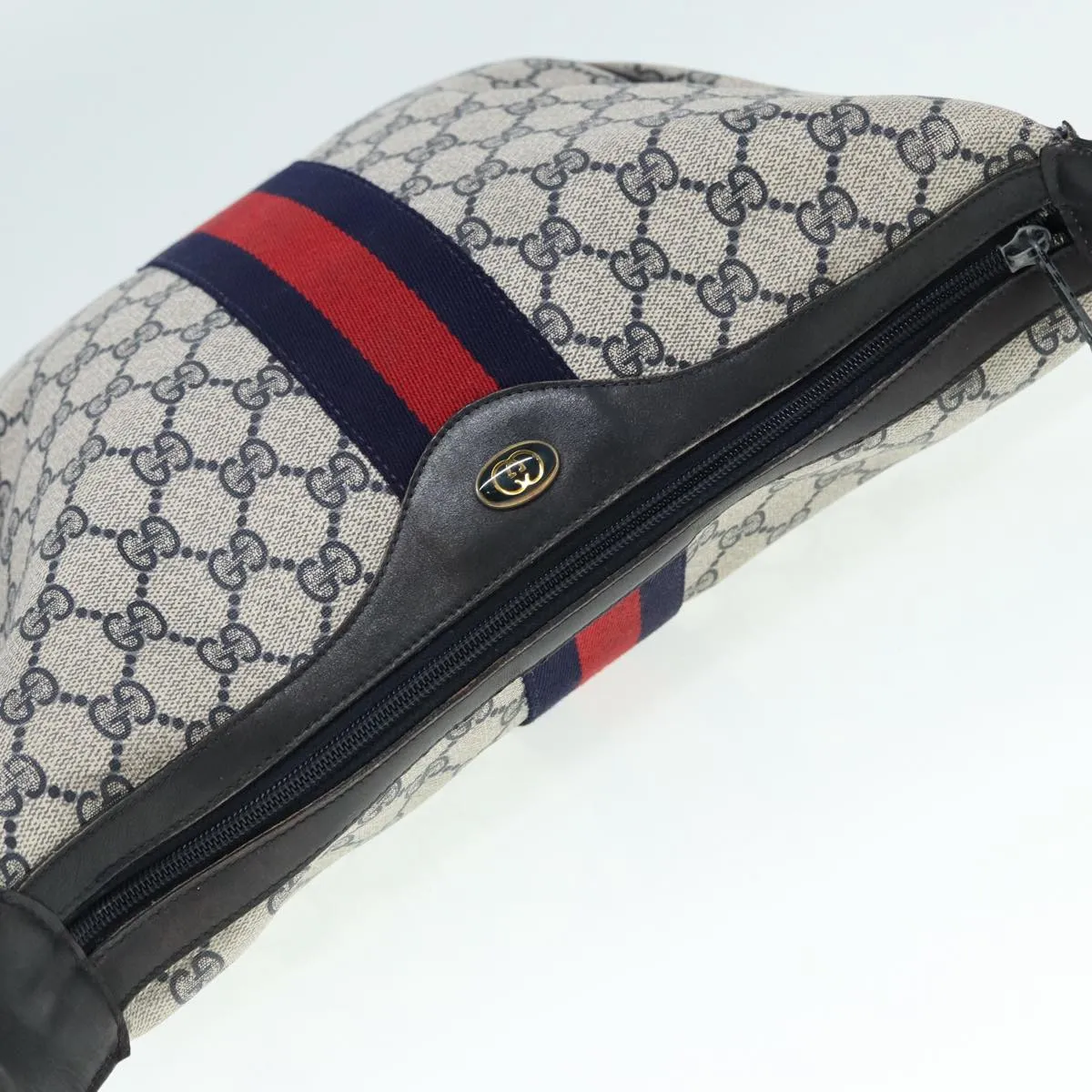 GUCCI GG Supreme Web Sherry Line Shoulder Bag PVC Leather Navy Auth yk14395