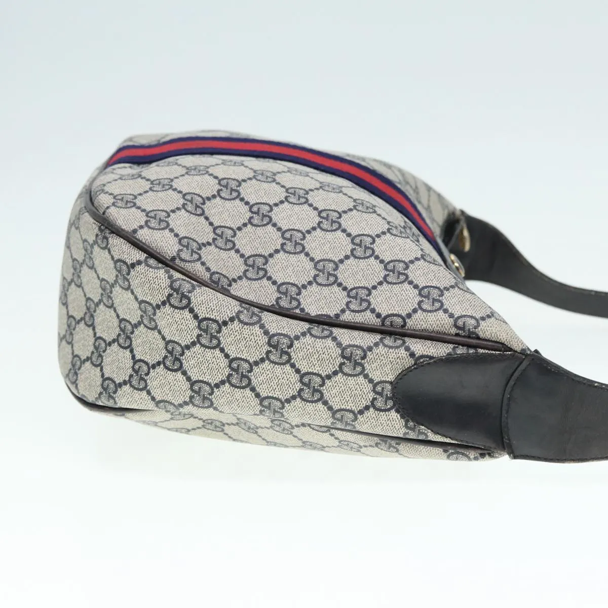 GUCCI GG Supreme Web Sherry Line Shoulder Bag PVC Leather Navy Auth yk14395