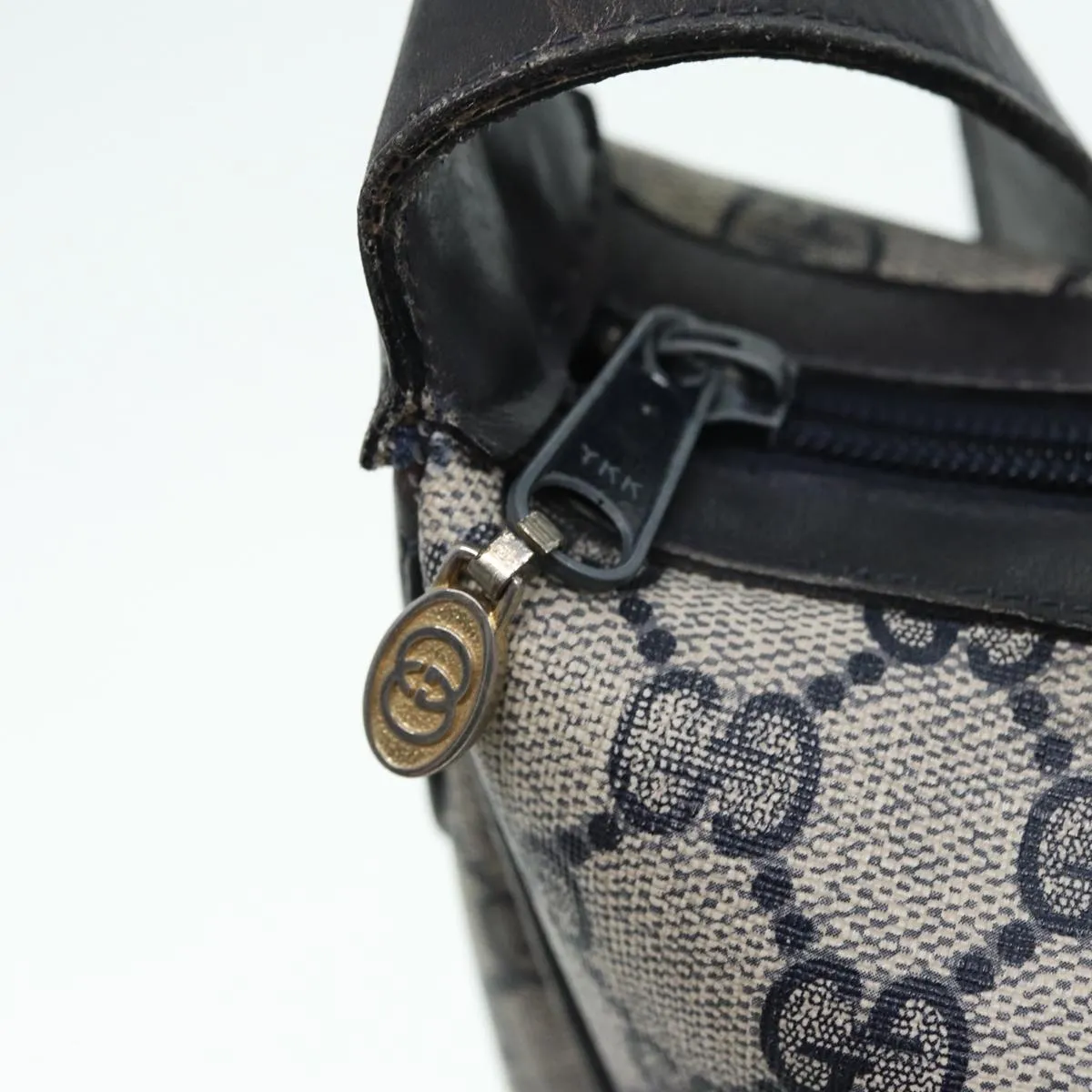 GUCCI GG Supreme Web Sherry Line Shoulder Bag PVC Leather Navy Auth yk14395
