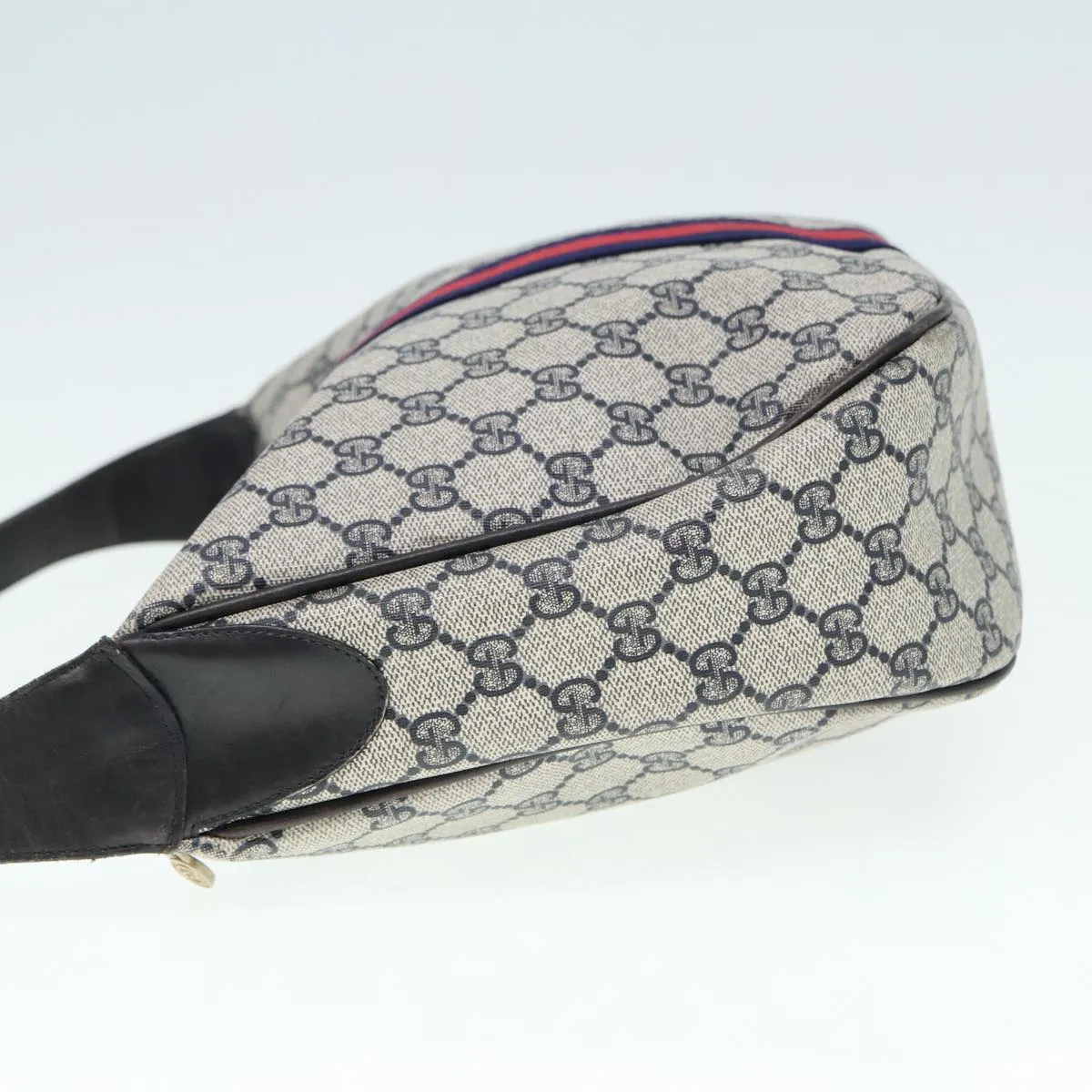 GUCCI GG Supreme Web Sherry Line Shoulder Bag PVC Leather Navy Auth yk14395
