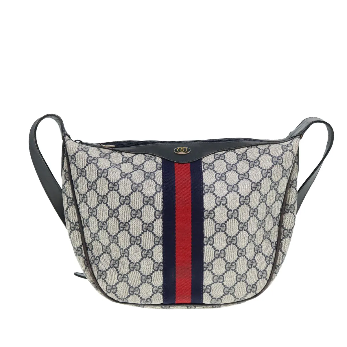 GUCCI GG Supreme Web Sherry Line Shoulder Bag PVC Leather Navy Auth yk14395