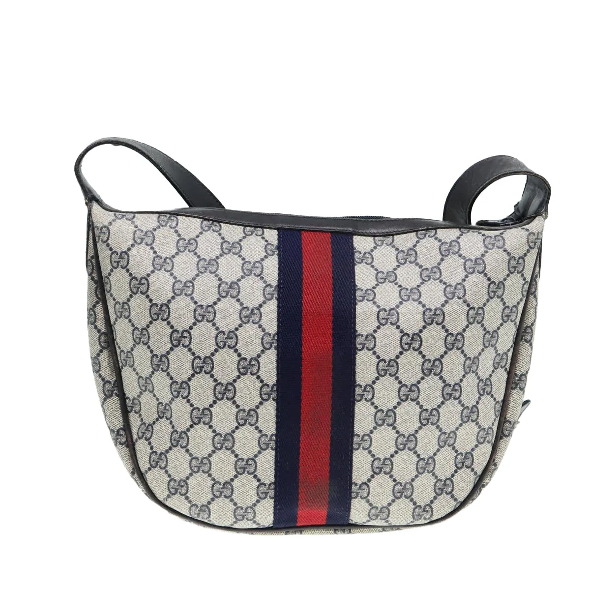 GUCCI GG Supreme Web Sherry Line Shoulder Bag PVC Leather Navy Auth yk14395