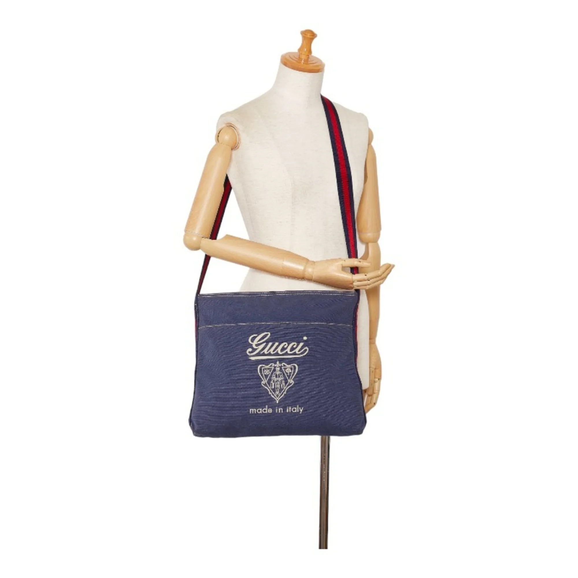 GUCCI Sherry Line Shoulder Bag 189676 Navy Canvas Men's