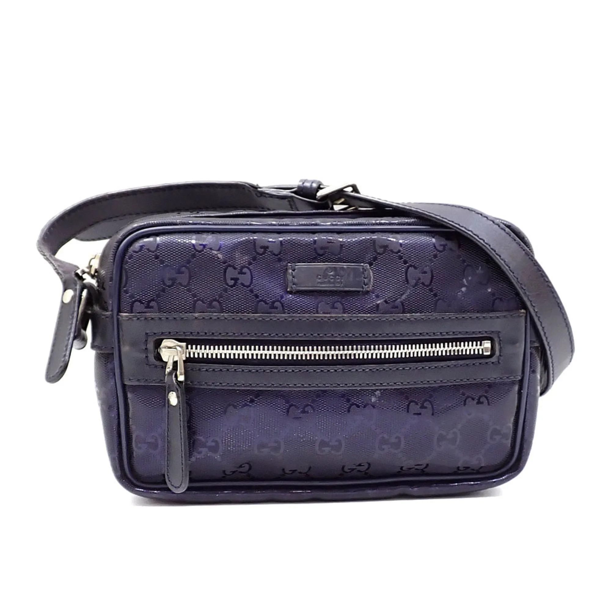 GUCCI Shoulder Bag GG Implime Women's Navy PVC Leather 201447