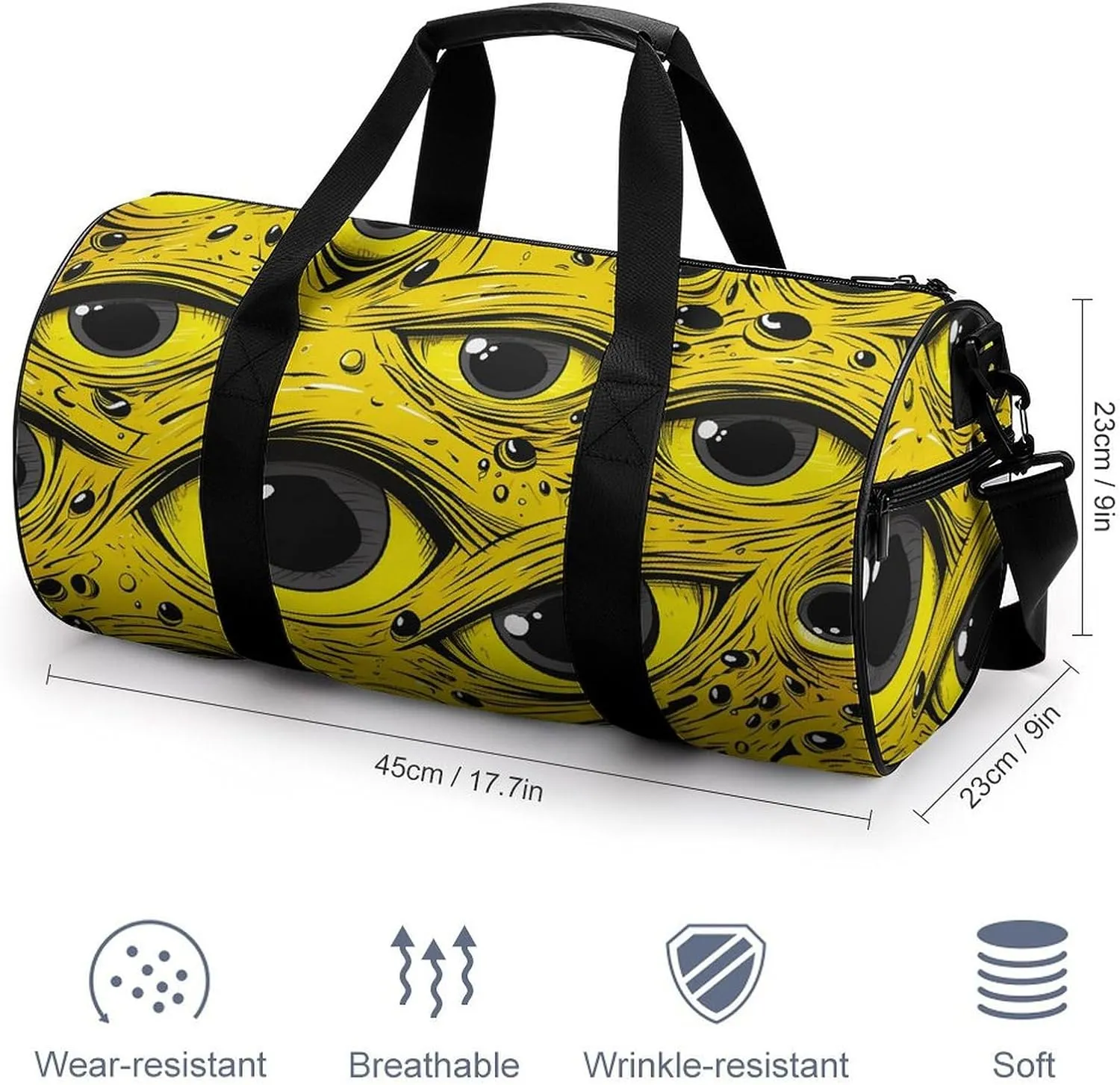 Gym Bag Cartoon Eyes Pattern Duffel Bag for Men Women Overnight Bag with Shoe Compartment Workout Bags