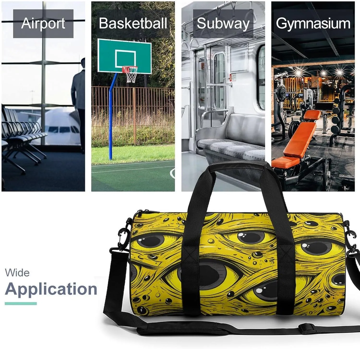 Gym Bag Cartoon Eyes Pattern Duffel Bag for Men Women Overnight Bag with Shoe Compartment Workout Bags