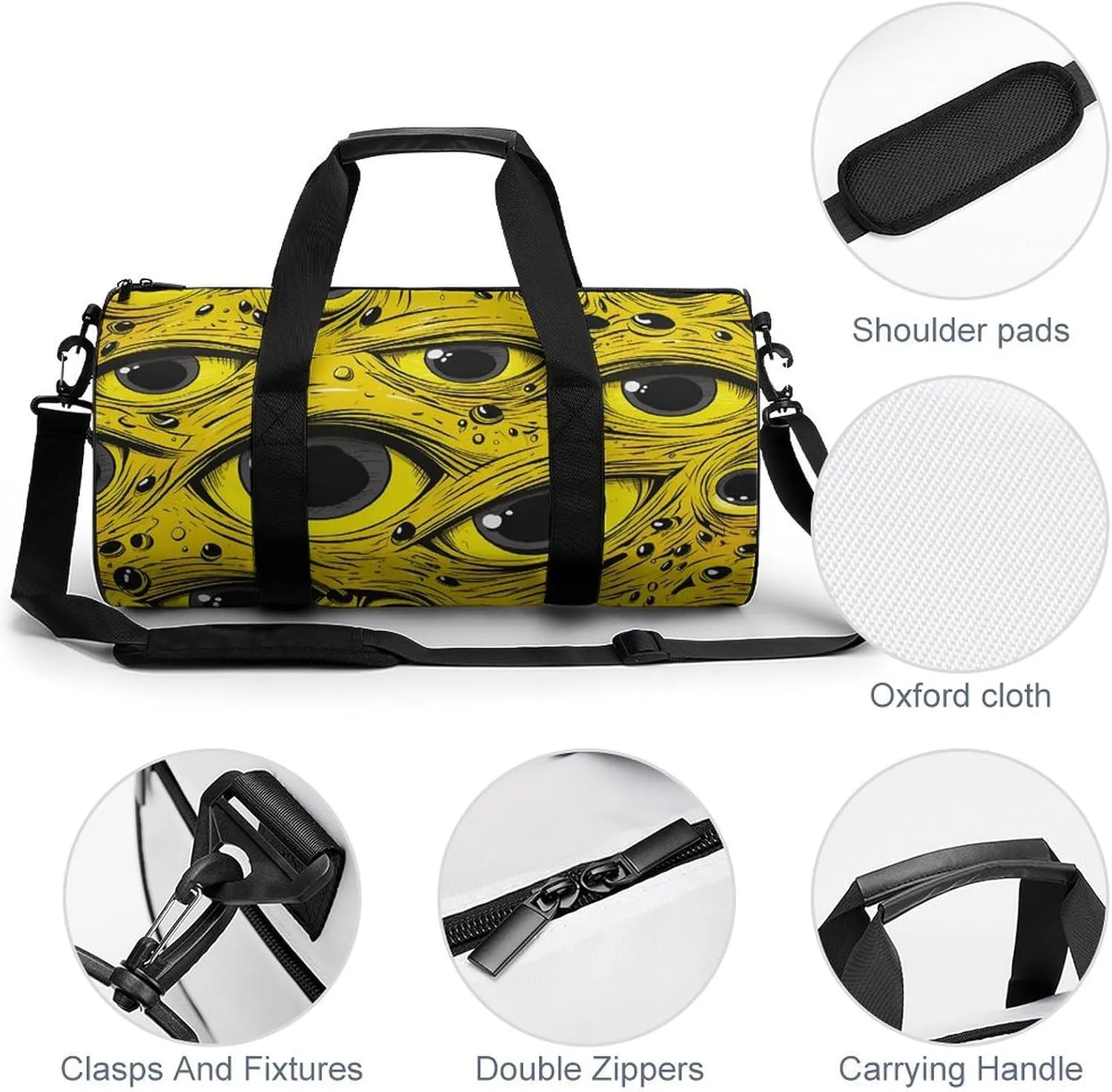 Gym Bag Cartoon Eyes Pattern Duffel Bag for Men Women Overnight Bag with Shoe Compartment Workout Bags