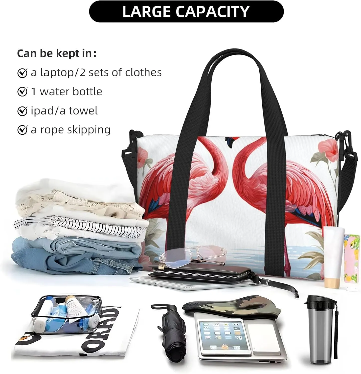 Gym Bag Flamingo pattern Duffel Bag for Men Women Travel Overnight Bag with Shoe Compartment Workout Bags