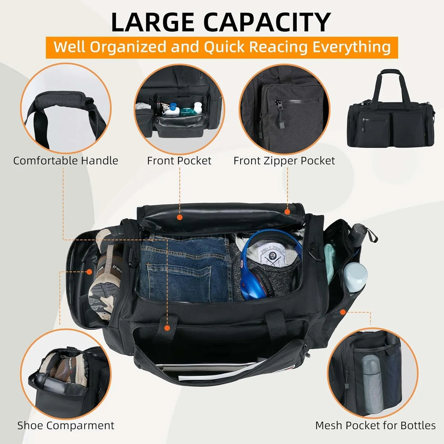 Gym Bag for Men 60L Sports Duffel Bags Women Carry on Garment Bags for Travel with Shoe Compartment & Wet Pocket Water Resistant Travel Duffel Bag Lightweight Weekender Overnight Bag, Navy