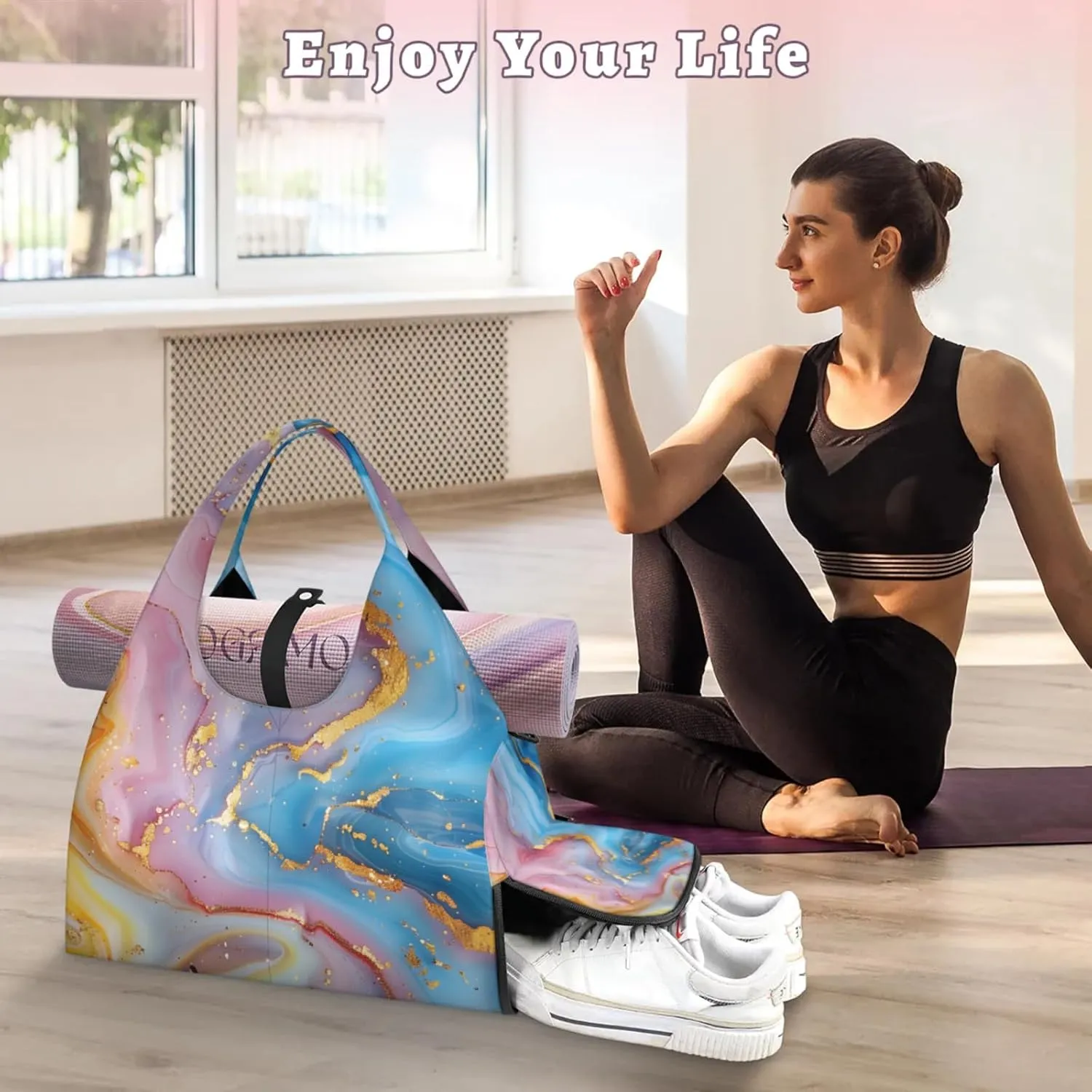 Gym Bag for Women Attractive Marble Pattern Duffel Bag with Shoe Compartment and Yoga Mat Holder Portable Weekender Bags Travel Tote Bags