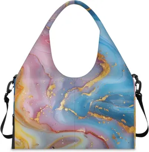 Gym Bag for Women Attractive Marble Pattern Duffel Bag with Shoe Compartment and Yoga Mat Holder Portable Weekender Bags Travel Tote Bags