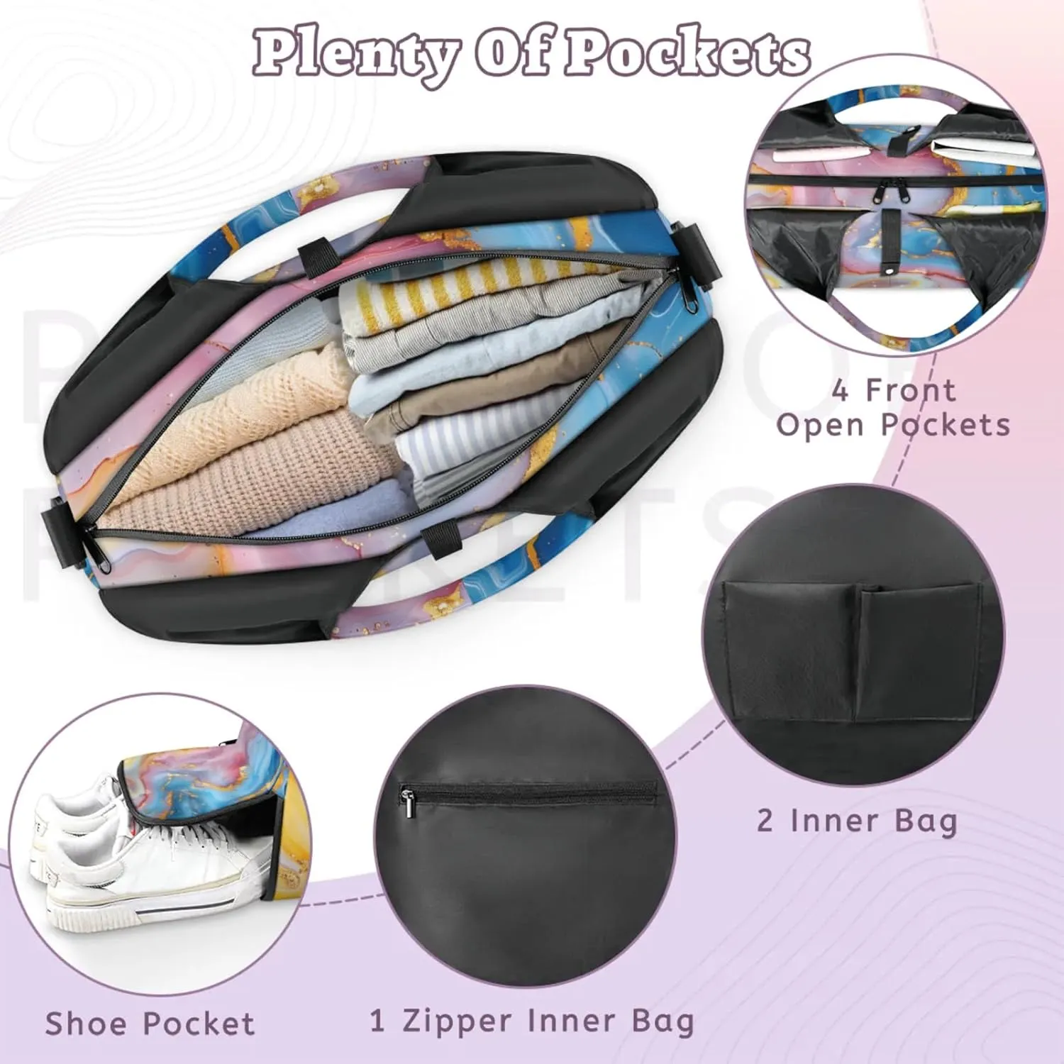 Gym Bag for Women Attractive Marble Pattern Duffel Bag with Shoe Compartment and Yoga Mat Holder Portable Weekender Bags Travel Tote Bags