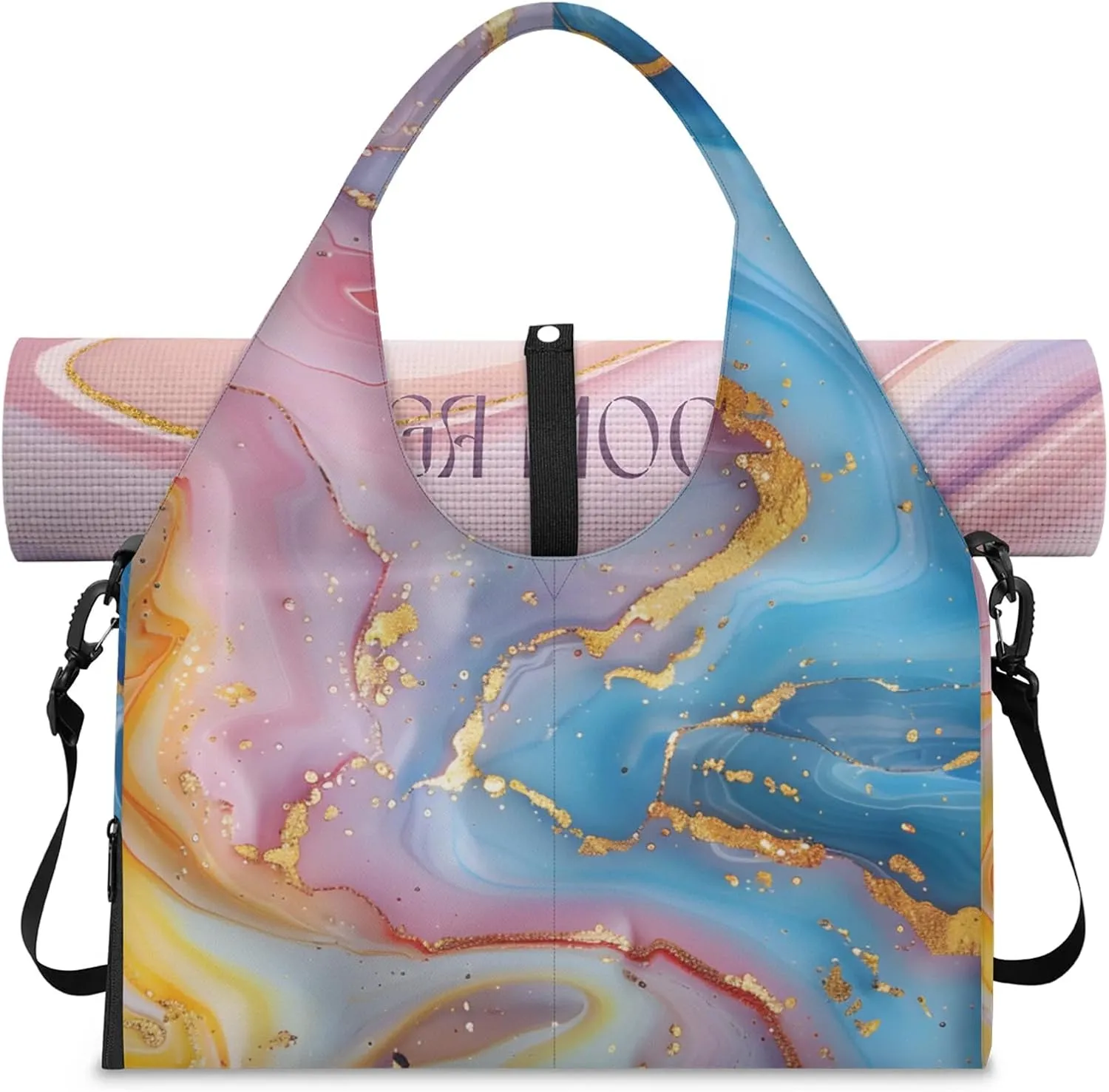 Gym Bag for Women Attractive Marble Pattern Duffel Bag with Shoe Compartment and Yoga Mat Holder Portable Weekender Bags Travel Tote Bags