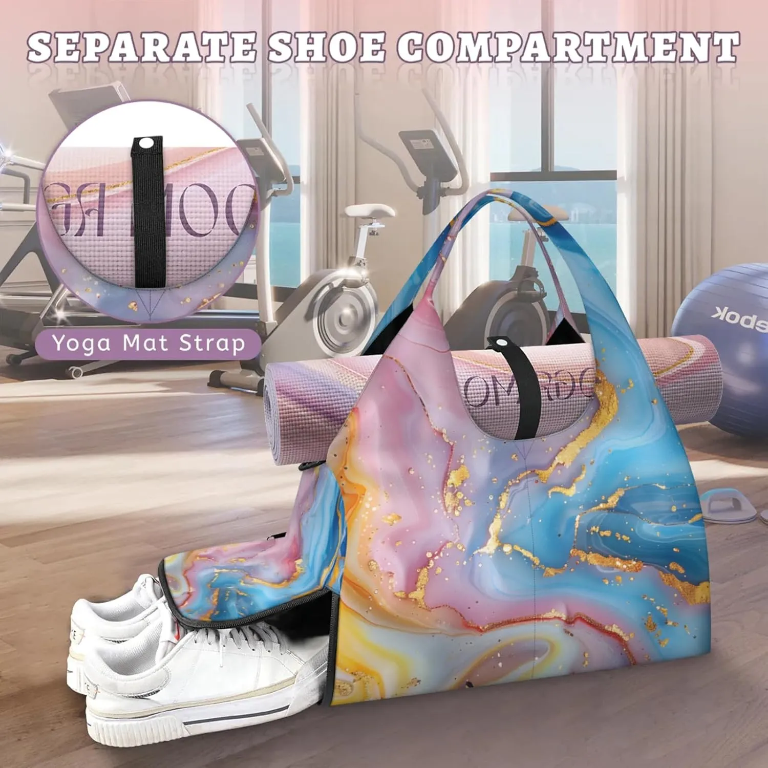 Gym Bag for Women Attractive Marble Pattern Duffel Bag with Shoe Compartment and Yoga Mat Holder Portable Weekender Bags Travel Tote Bags