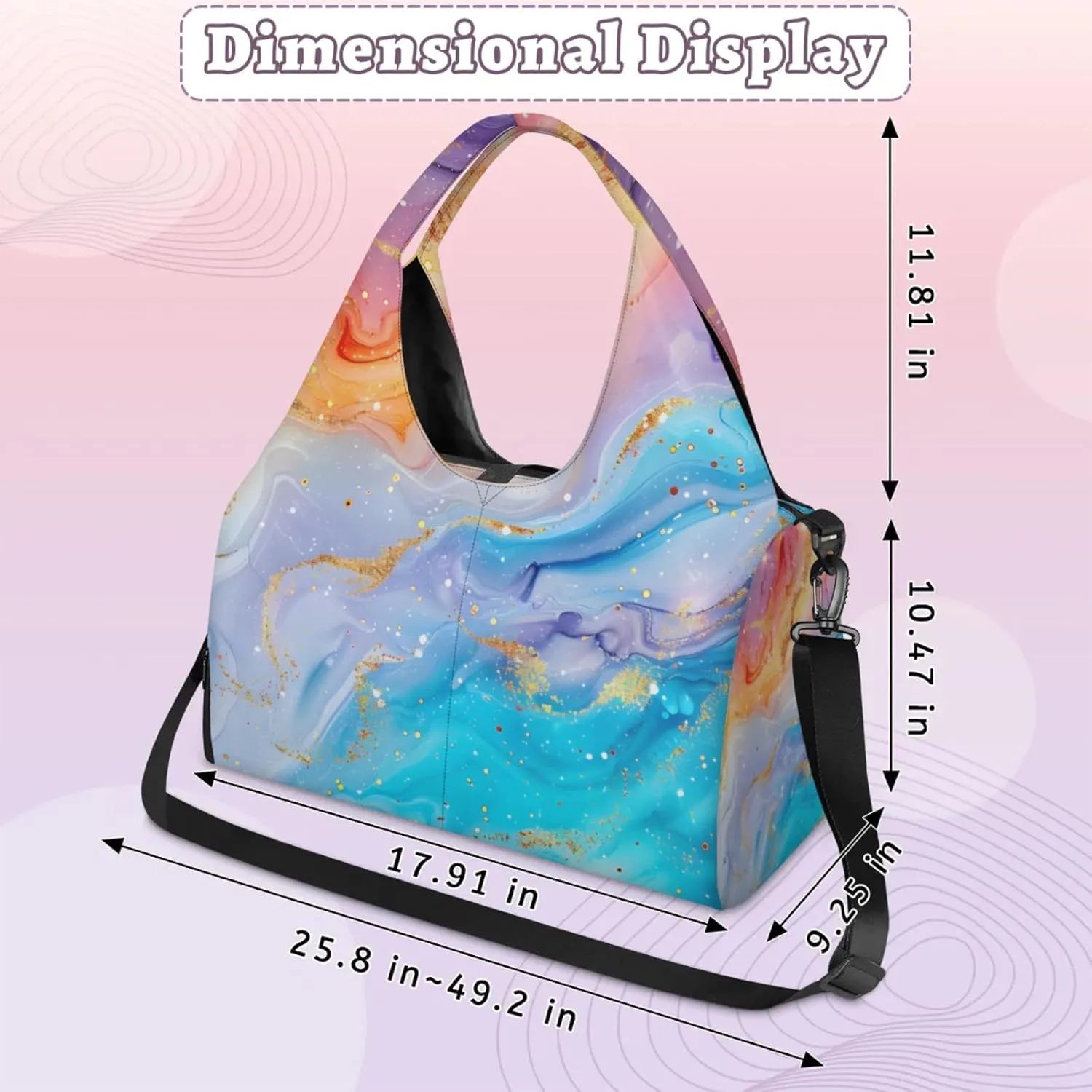 Gym Bag for Women Colorful Marble Pattern Duffel Bag with Shoe Compartment and Yoga Mat Holder Portable Weekender Bags Travel Tote Bags