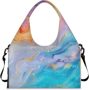 Gym Bag for Women Colorful Marble Pattern Duffel Bag with Shoe Compartment and Yoga Mat Holder Portable Weekender Bags Travel Tote Bags