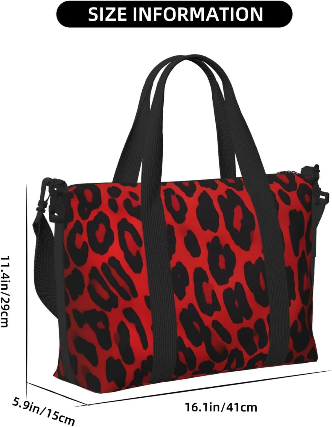 Gym Bag Red Leopard Pattern Duffel Bag for Men Women Travel Overnight Bag with Shoe Compartment Workout Bags