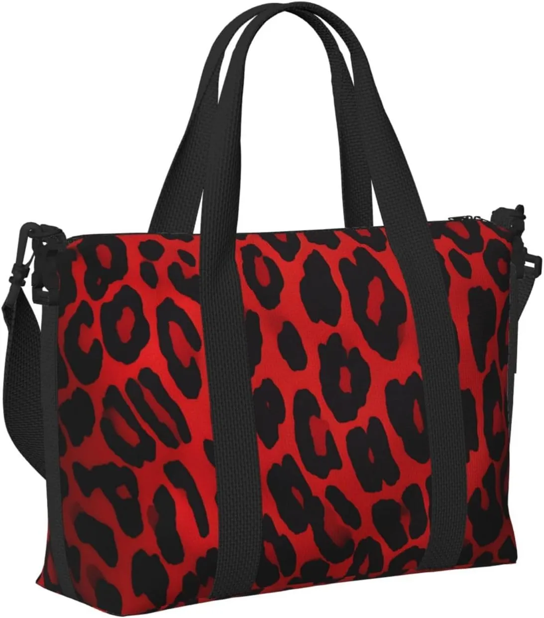 Gym Bag Red Leopard Pattern Duffel Bag for Men Women Travel Overnight Bag with Shoe Compartment Workout Bags