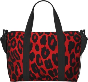 Gym Bag Red Leopard Pattern Duffel Bag for Men Women Travel Overnight Bag with Shoe Compartment Workout Bags