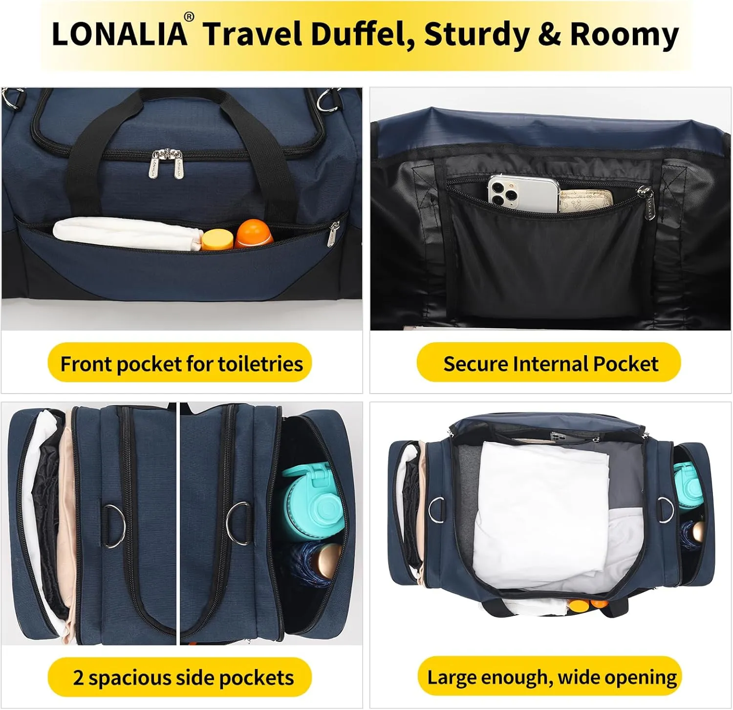 Gym Bag Sport Duffle Bag for Men - 21 in Weekender Travel Bag with Trolley Sleeve (Navy)