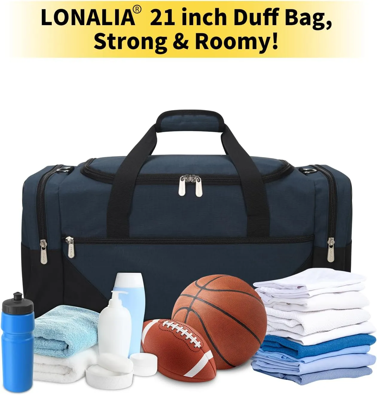 Gym Bag Sport Duffle Bag for Men - 21 in Weekender Travel Bag with Trolley Sleeve (Navy)