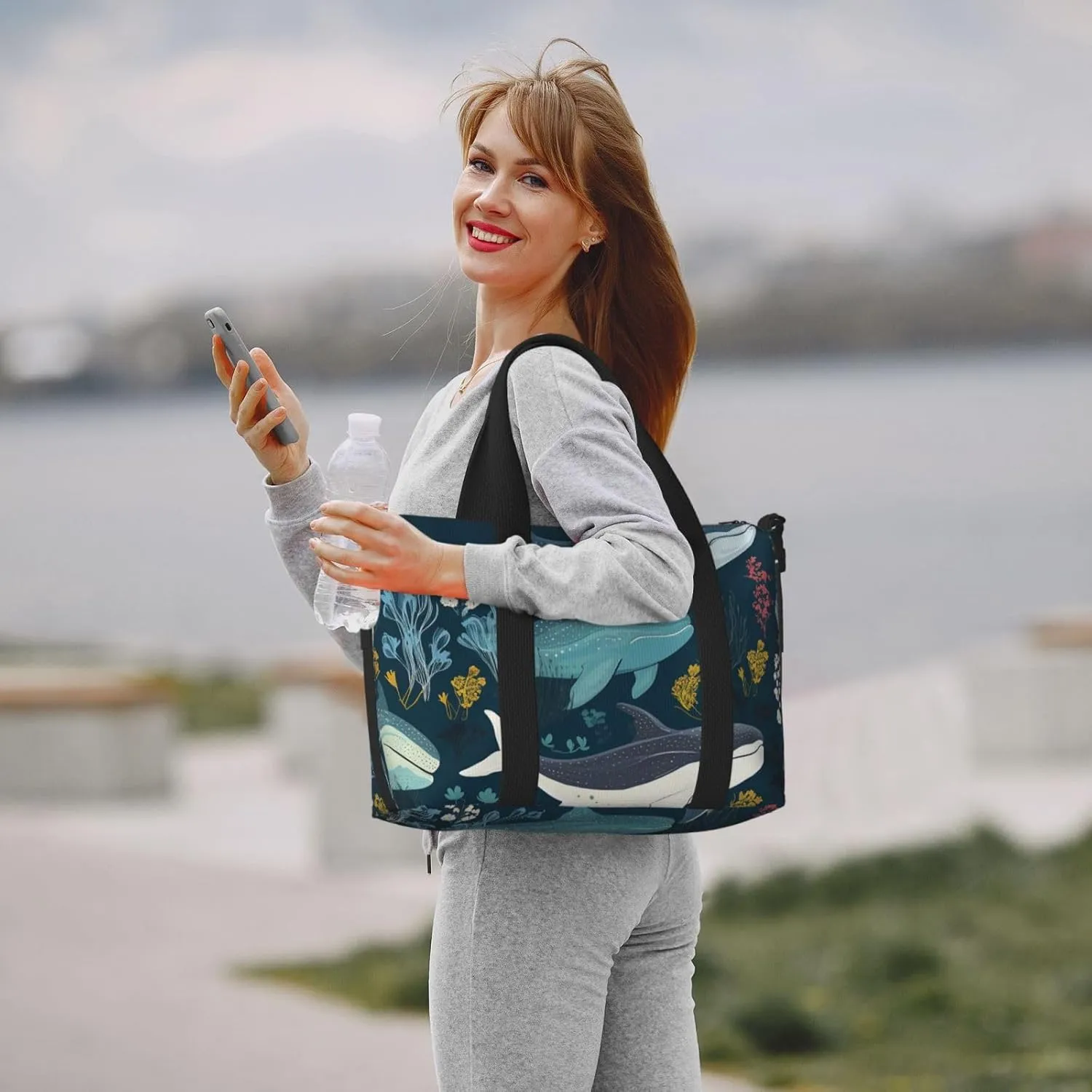 Gym Bag Whale Pattern Duffel Bag for Men Women Travel Overnight Bag with Shoe Compartment Workout Bags