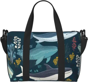 Gym Bag Whale Pattern Duffel Bag for Men Women Travel Overnight Bag with Shoe Compartment Workout Bags
