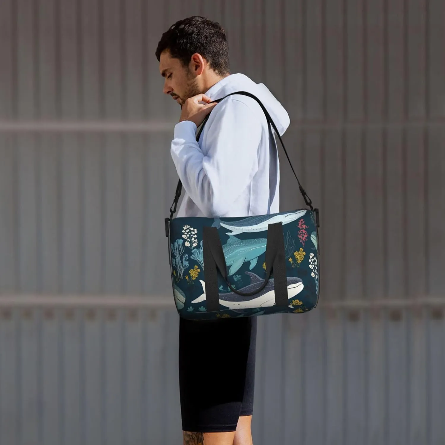 Gym Bag Whale Pattern Duffel Bag for Men Women Travel Overnight Bag with Shoe Compartment Workout Bags