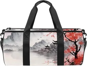 Gym Bags for Men,Travel Duffel Bags for Women,Cherry Blossom Mountain River,Workout Bag