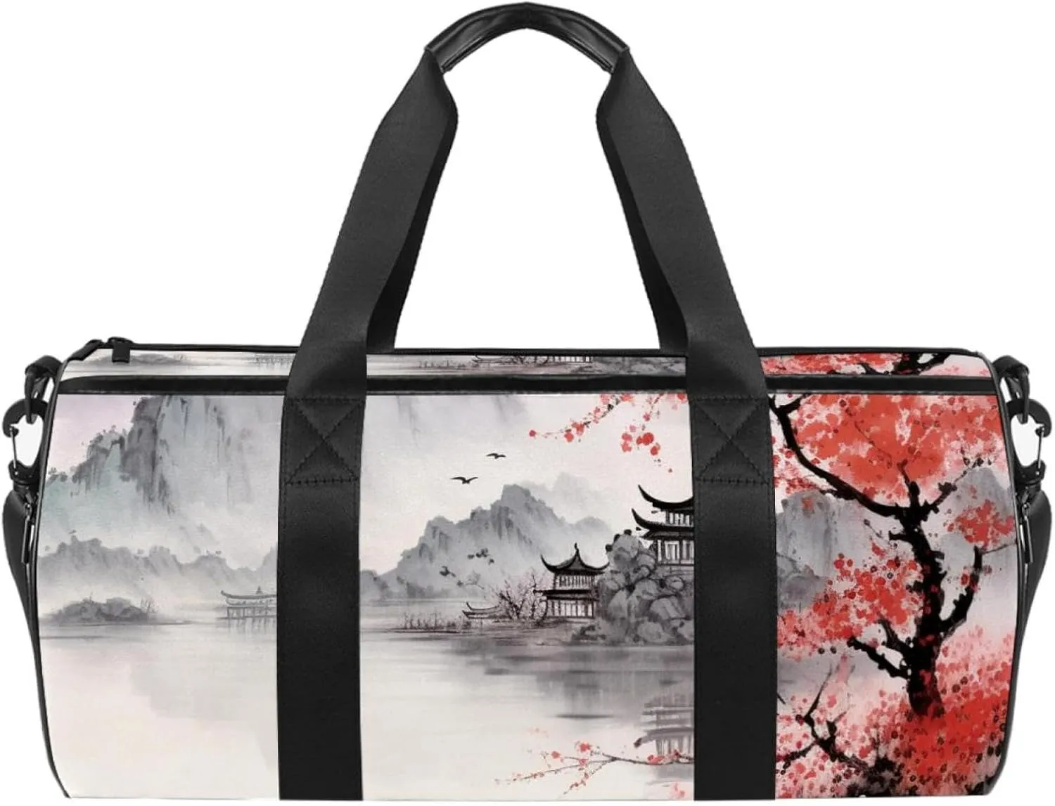 Gym Bags for Men,Travel Duffel Bags for Women,Cherry Blossom Mountain River,Workout Bag