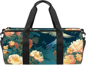 Gym Bags for Men,Travel Duffel Bags for Women,Chinese Peonies Daisy Crane,Workout Bag