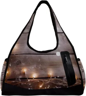 Gym Bags for Men,Travel Duffel Bags for Women,Christmas Lights Decoration Wood Planks,Workout Bag