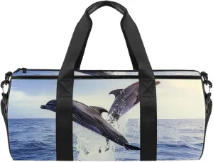 Gym Bags for Men,Travel Duffel Bags for Women,Dolphin Jumping Sea Blue Water,Workout Bag