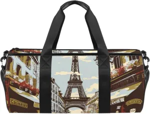 Gym Bags for Men,Travel Duffel Bags for Women,Eiffel Tower Vintage Newspaper,Workout Bag